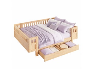 Lit avec rangement 140x200 cm <strong>MODENVIE</strong>  <strong></strong> coloris bois clair