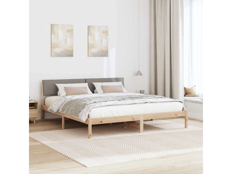  Lit double- lit adulte -  cadre de lit marron et taupe 200 x 200 cm bois massif en pin  - Conforama C