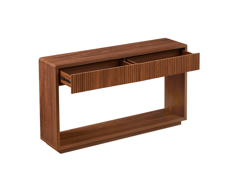  Console d’entrée moderne 150 cm noyer avec 2 tiroirs et étagère ouverte inférieure  - Conforama E