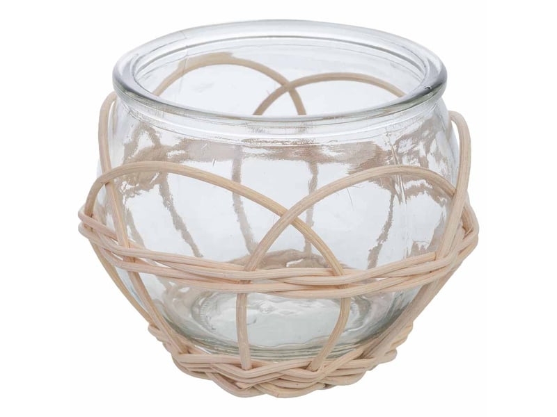  Bougeoir en verre doublé de rotin beige d10 x 8,6 h cm  - Conforama A