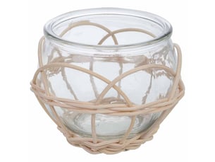 Bougeoir en verre doublé de rotin beige d10 x 8,6 h cm