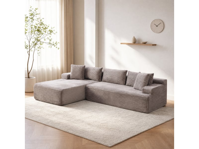 Canapé modulaire 4 places avec méridienne en chenille gris - 272 x 174 x 74,5 cm  - Conforama D