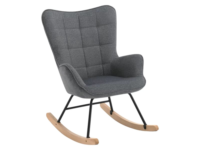  Fauteuil à bascule avec dossier haut et design ergonomique en velours, métal et bois gris foncé  - Conforama A