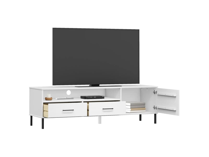  Meuble tv - banc tv - meuble de rangement avec pieds en métal blanc bois de pin massif oslo  - Conforama C