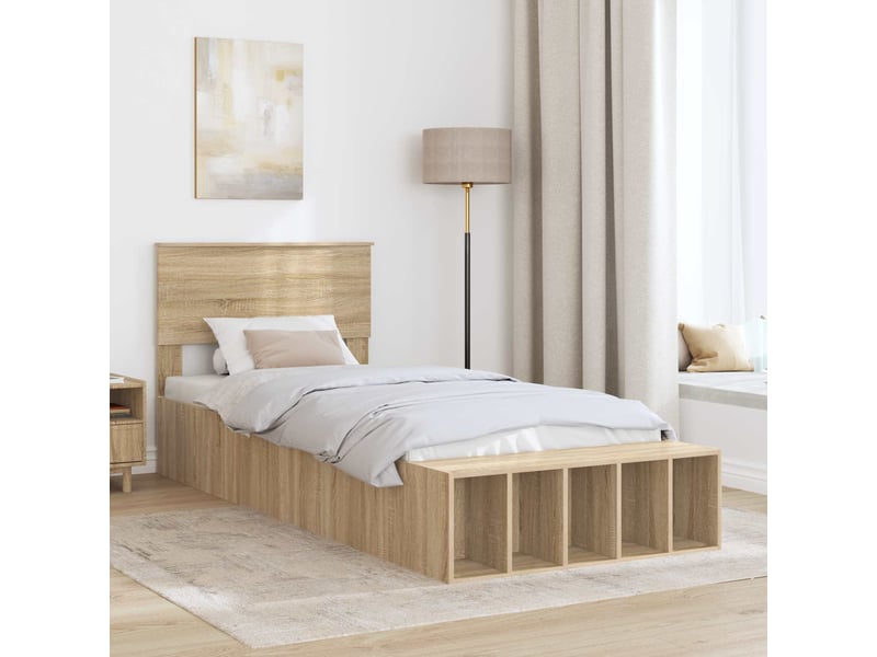  Lit simple- lit adulte -  cadre de lit chêne sonoma 90 x 200 cm bois d'ingénierie  - Conforama B