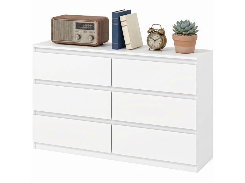  Commode à 6 tiroirs, meuble de rangement moderne pour la chambre, blanche  - Conforama B