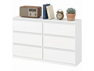 Commode à 6 tiroirs, meuble de rangement moderne pour la chambre, blanche