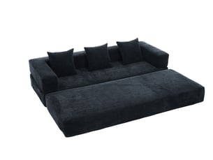 Canapé modulable 2 places 198x79x60 cm convertible en lit 198x159x41 cm, blocs combinables, poches latérales, base antidérapante, chenille noir