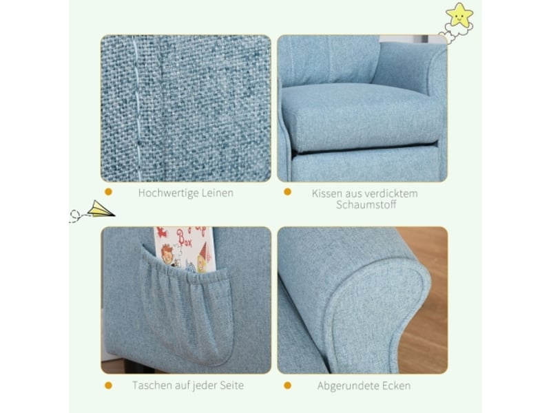 Canapé fauteuil enfant bleu, repose-pieds, dossier réglable, accoudoirs, fauteuil relax, 3-5 ans, garçons et filles  - Conforama E