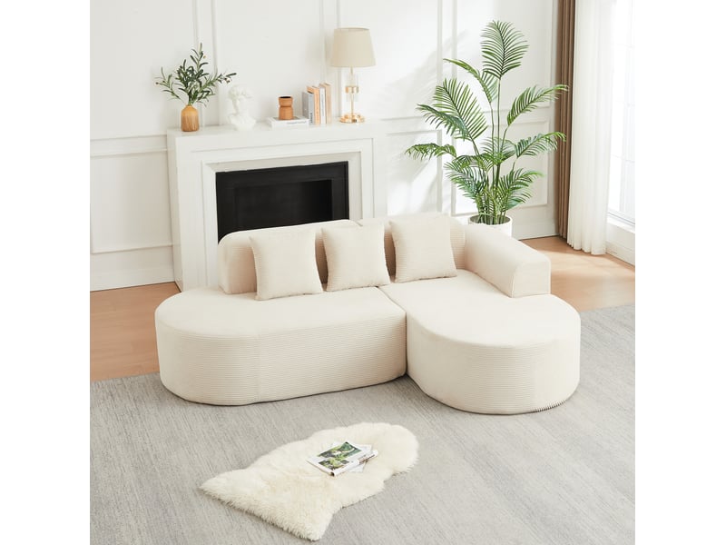  Canapé d'angle en l modulaire modenvie 4 places 220 x 155 x 70 cm en velours côtelé beige, avec méridienne et formes arrondies  - Conforama B