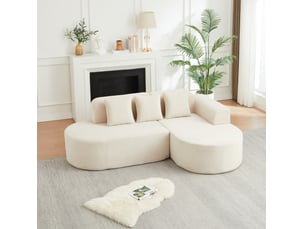 Canapé d'angle compressé droit fixe MODENVIE  4 places Velours côtelé beige
