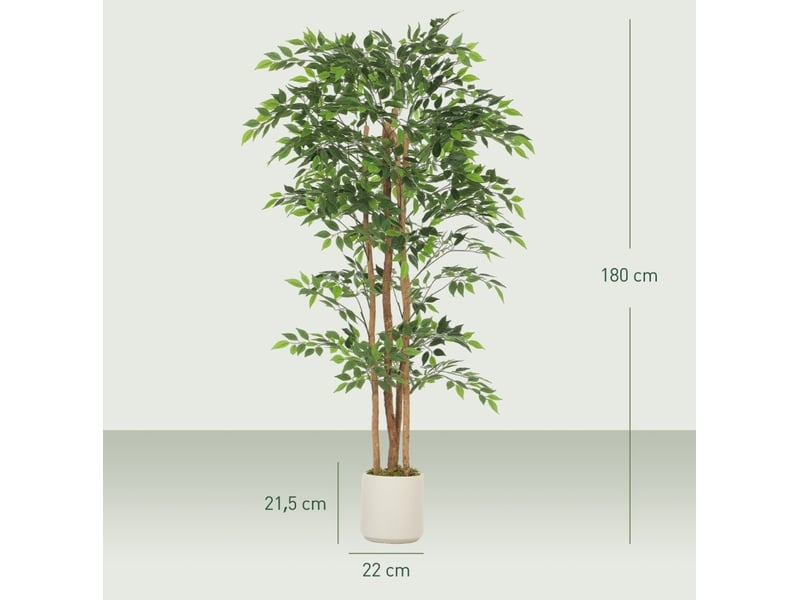 Plante artificielle banyan à feuillage réglable avec pot blanc et tronc en bois vert 75 × 75 × 180 cm  - Conforama C