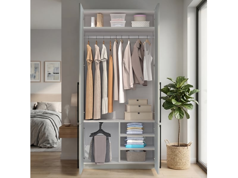  Armoire 90x50x200 cm 2 portes avec penderie coloris gris  - Conforama E