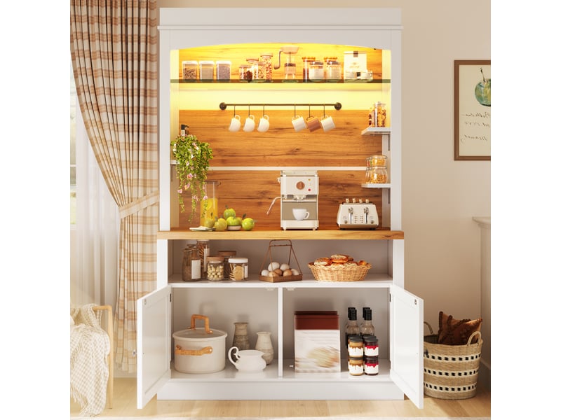  Meuble de cuisine muvano, lot de 2 armoires hautes blanches avec led, hauteur 184 cm  - Conforama D