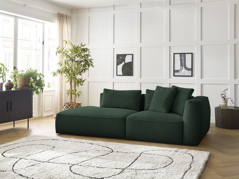  Bobochic canapé droit fixe 3 places leopold velours côtelé vert foncé  accoudoir droit LEOPOLD - Conforama D