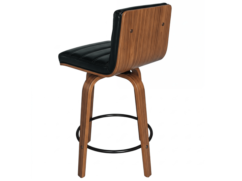  Lot de 2 tabourets de bar pivotants 48x40x90 cm en polyuréthane, avec repose-pieds, pour bar, contemporain, bois, noir  - Conforama E