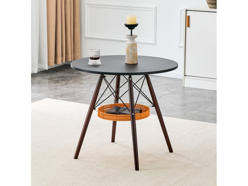  Table à manger ronde, d80 cm, avec panier de espace de rangement suspendu meuble, pratique, mdf et bois, coloris noyer  - Conforama B