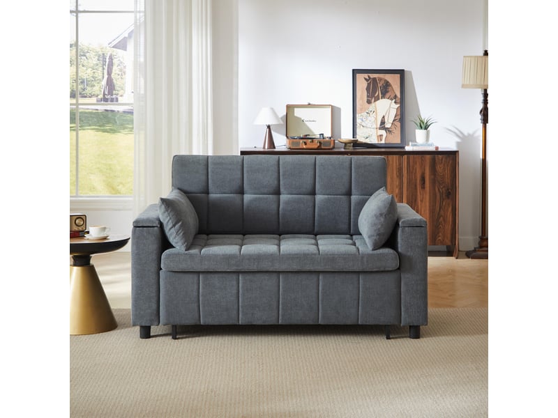  Canapé convertible - 148,6x81,3x86,4cm - canapé lit 3-en-1 en tissu chenille avec coffres de rangement - gris  - Conforama B