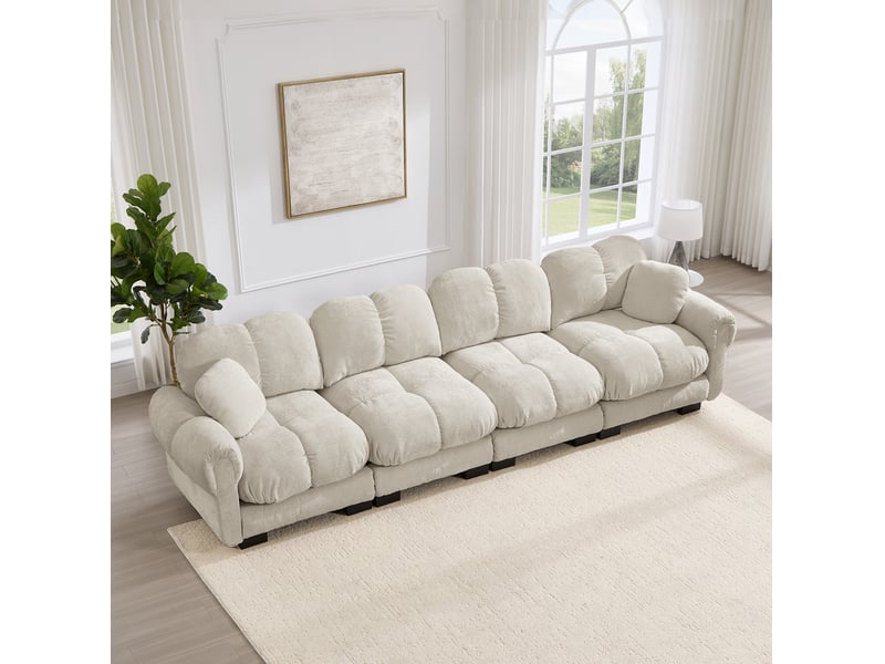  Canapé modulable modenvie 4 places en chenille kaki clair 330 x 86 x 90 cm  - Conforama D