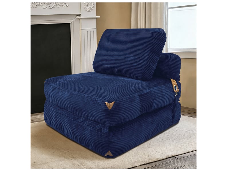  Fauteuil convertible 87 x 86 x 40 cm bleu – rangement intégré – tissu flanelle – sans montage compliqué  - Conforama B
