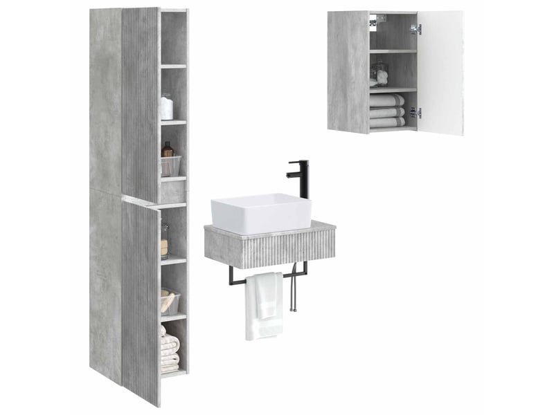  Ensemble de mobilier de salle de bain 3 pc gris béton cf64385  - Conforama C