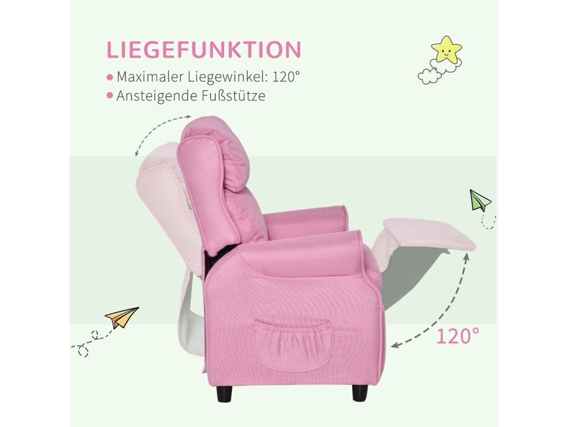  Fauteuil enfant inclinable 58 x 53 x 70 cm rose, revêtement en lin, avec repose-pieds, de 3 à 5 ans  - Conforama E