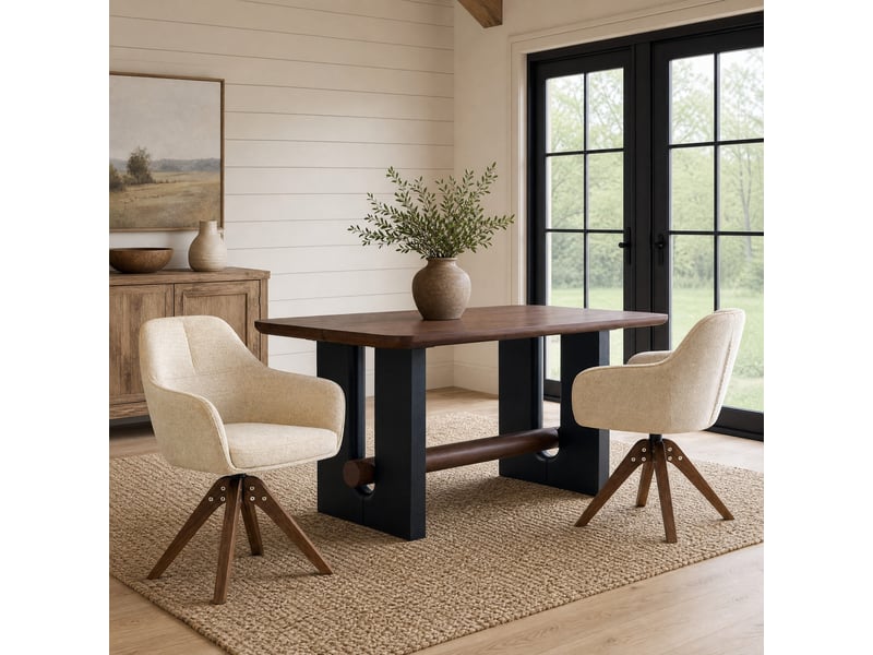  Lot de 2 chaises de salle à manger pivotantes 360°,avec pieds noyer,tissu,crème  - Conforama B