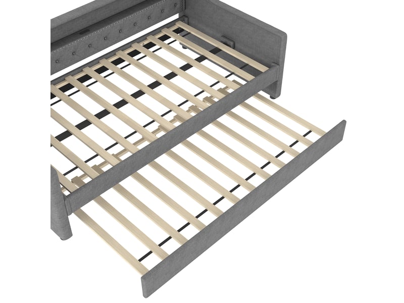  Lit gigogne 90x200 cm avec led et port usb mdf gris sans matelas  - Conforama E