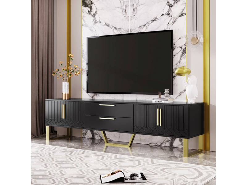  Meuble tv, coloris doré, avec portes, pour salon, design élégant, solution de rangement fonctionnelle, pour maison et appartement  - Conforama D
