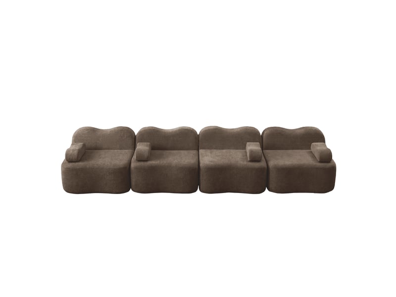  Canapé 4 places - 384x98x70 cm - canapé droit modulable velours, mousse 32d, sans structure rigide et coussins amovibles - marron  - Conforama A
