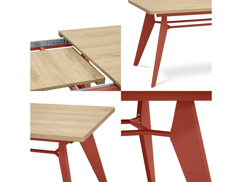  Table à manger extensible 140180cm pieds métal terracotta et plateau finition chêne meloe MELOE - Conforama D