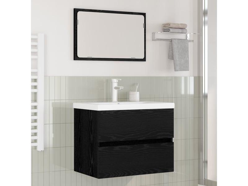 Ensemble de mobilier de salle de bain 3 pièces chêne noir cf64455 - Conforama B