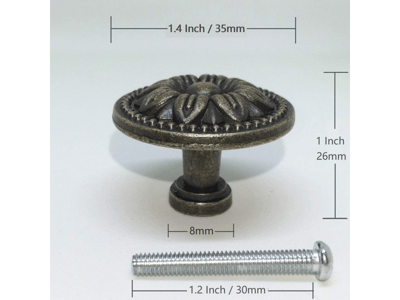  10 boutons vintage en laiton de 35 mm avec design floral pour tiroirs de placards de cuisine, finition bronze ancien.  - Conforama E