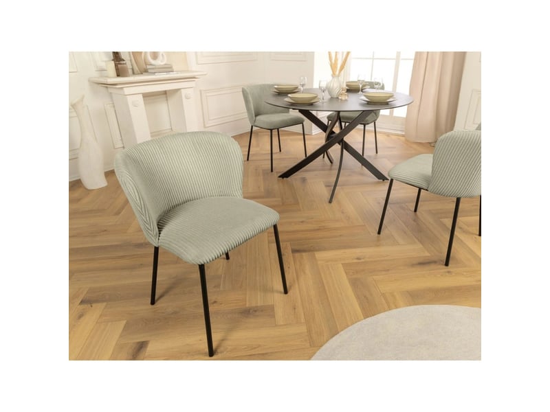 Lot de 2 chaises pavia vert menthe en tissu côtelé – dossier courbe et piètement noir élancé - Conforama B