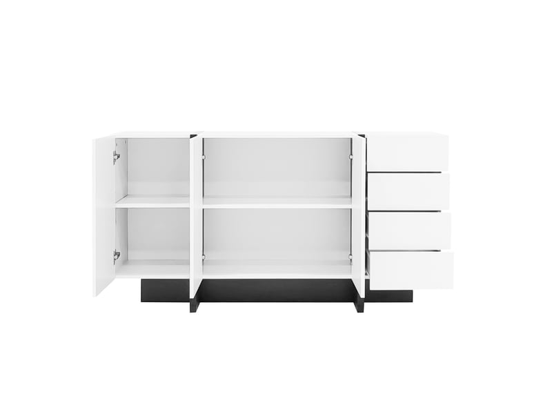 Buffet blanc, 4 tiroirs, 2 portes, rangement, design moderne, structure robuste - mdf et panneaux de particules - 150x40x80.5cm - Conforama D