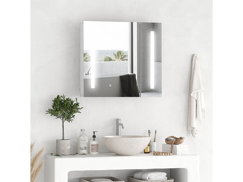  Armoire murale miroir lumineux led salle de bain 2 portes avec 3 niveaux blanc 70 x 15 x 65 cm  - Conforama A