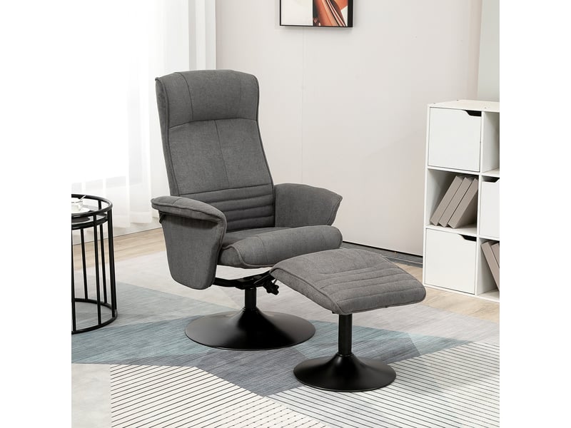  Fauteuil inclinable avec repose-pieds, dossier réglable, 69 cm x 71 cm x 104 cm, gris foncé et noir  - Conforama D