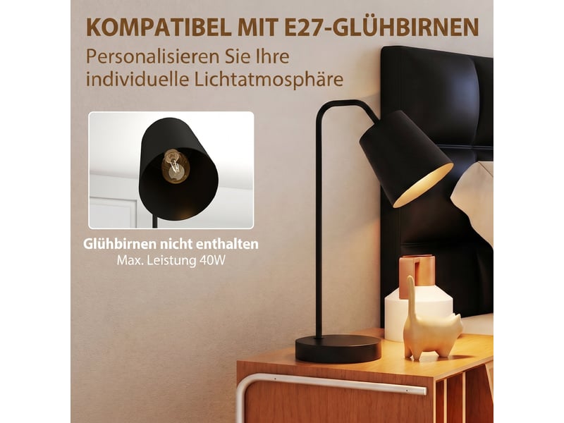  Ensemble de 2 lampes de table modernes avec ports usb-a et usb-c, pour chambre, salon et bureau, noires.  - Conforama E