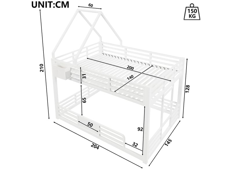 Lit superposé 140x200 cm métal blanc avec led et rangement - Conforama C