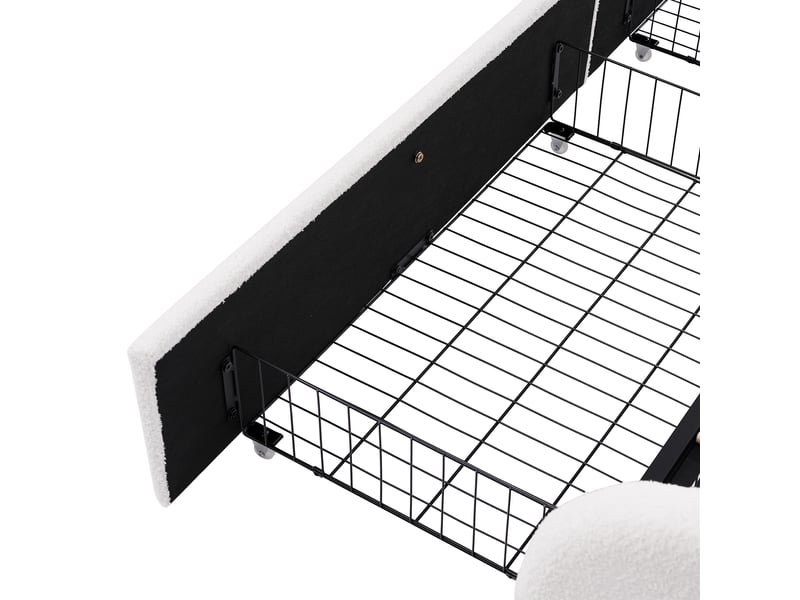  Lit tapissier 160x200 cm en sherpa avec usb type-c, led, 4 tiroirs, sommier et matelas blanc chicfurn  - Conforama E