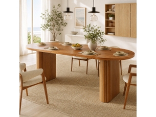 Table extensible pour 4 personnes avec plateau ovale et pieds texturés, en mdf et métal, marron, 120 × 80 × 75,5 cm