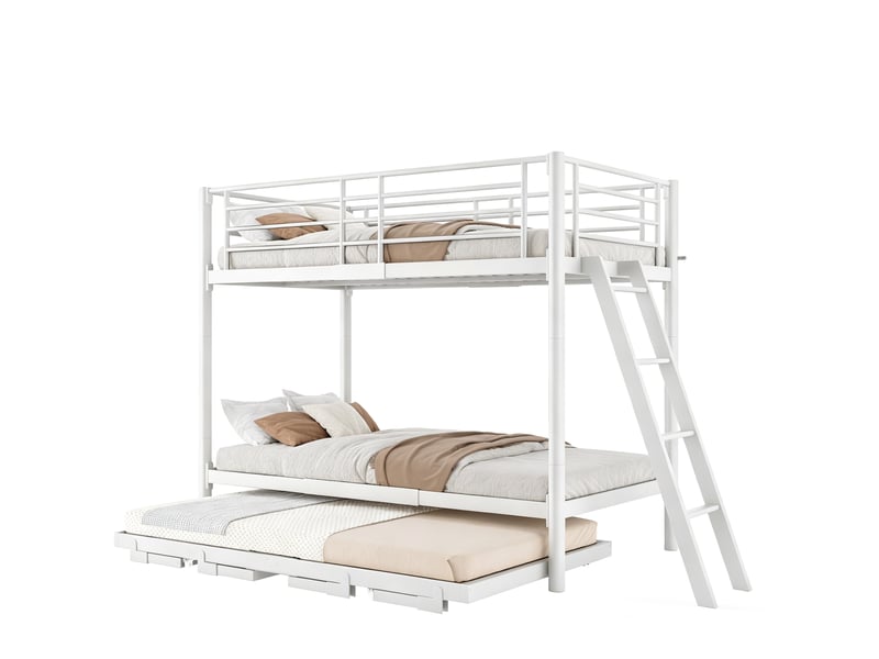 Lit superposé 90 × 200 cm avec lit gigogne coulissant, structure en métal et 23 lattes pour chambre d’enfant partagée - Conforama A