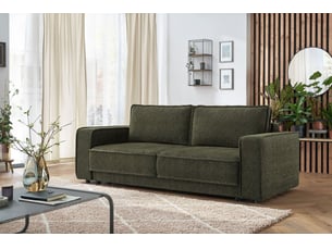 Canapé droit convertible BOBOCHIC EMILE 3 places Tissu vert avec coffre de rangement