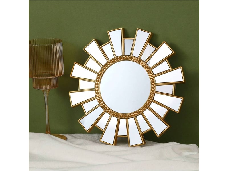  Miroir rond suspendu doré – miroir sculpté de style européen – décoration bohème pour salons et bureaux – 25 cm  - Conforama E
