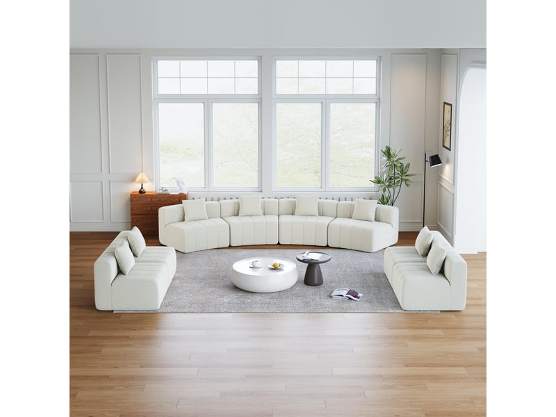  Canapé 8 places - 388x83.8x73.6 cm - canapé droit incurvé modulaire chenille avec coussins sans montage - beige  - Conforama C