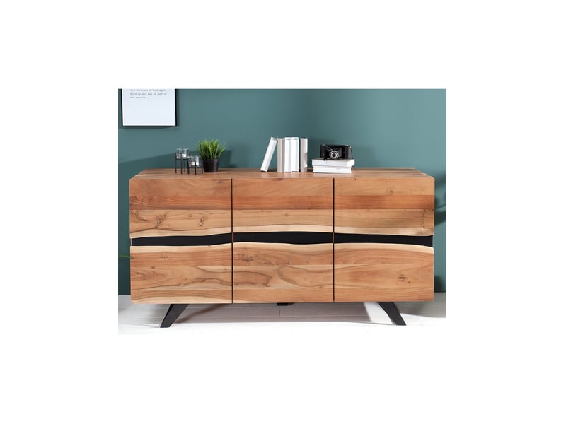 Buffet orkan 150 cm en bois massif d'acacia verni – 3 portes et 6 niches - Conforama D