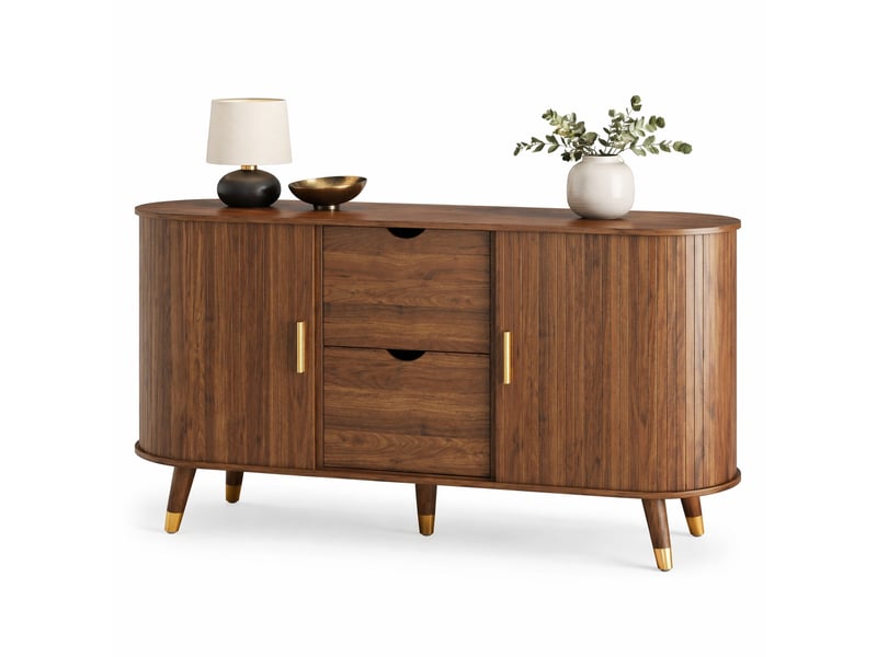  Buffet bas 140x40x79,5 cm noyer mdf, 2 portes coulissantes, 2 tiroirs et étagères réglables, rangement modulable  - Conforama A