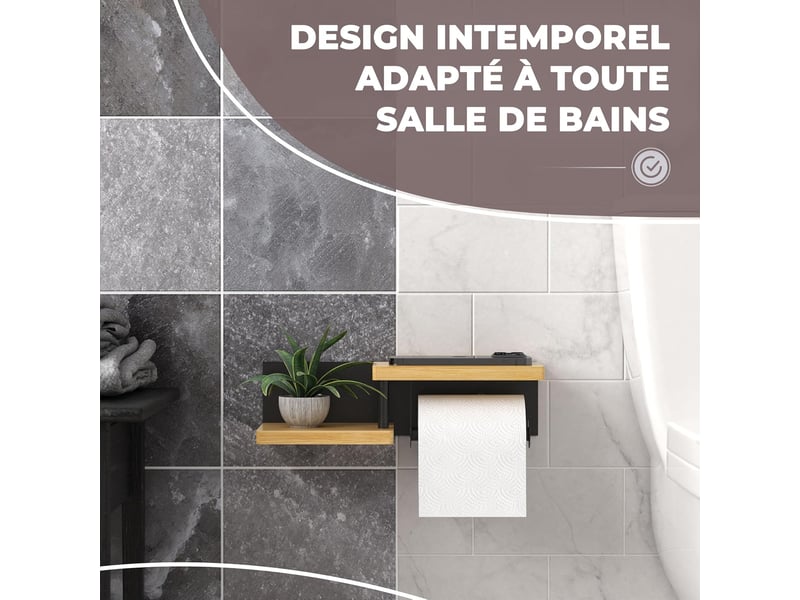  Porte papier toilette mural en bois avec étagères  - Conforama E