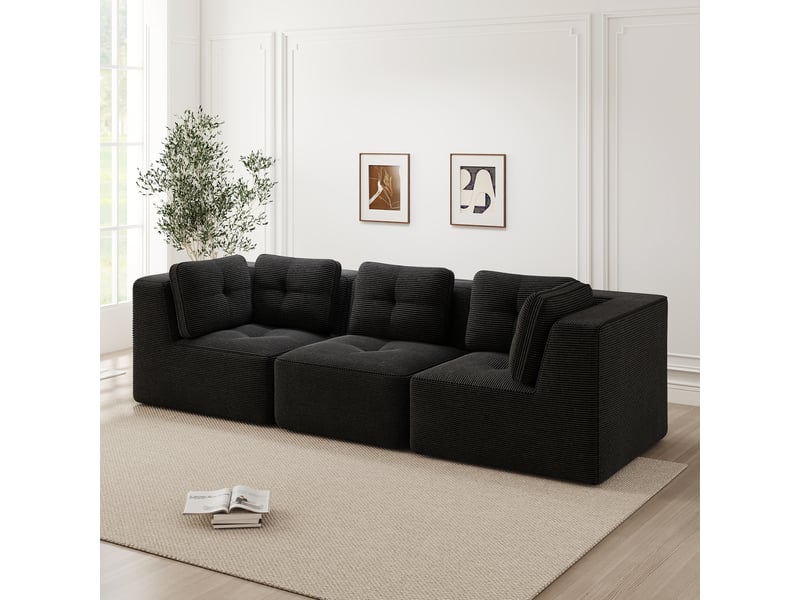  Canapé droit modulable 3 places velours côtelé noir – 297 x 104 x 69 cm Fay Lum - Conforama D