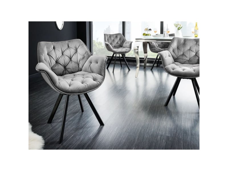  Lot de 2 chaises design comfy pivotantes à 180° en velours gris capitonné et pieds noirs  - Conforama E
